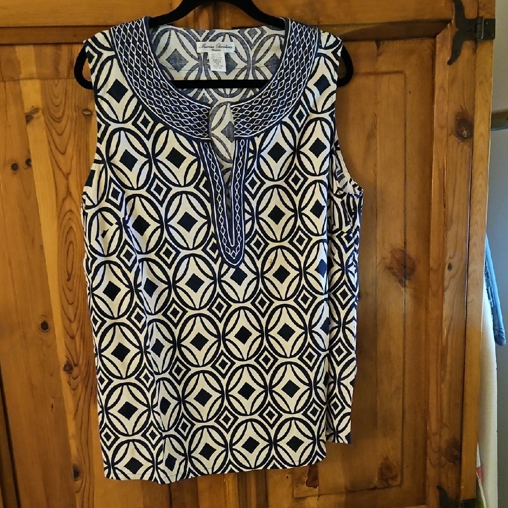 Marisa Christina Black and Cream Sleeveless Blouse Size 1X